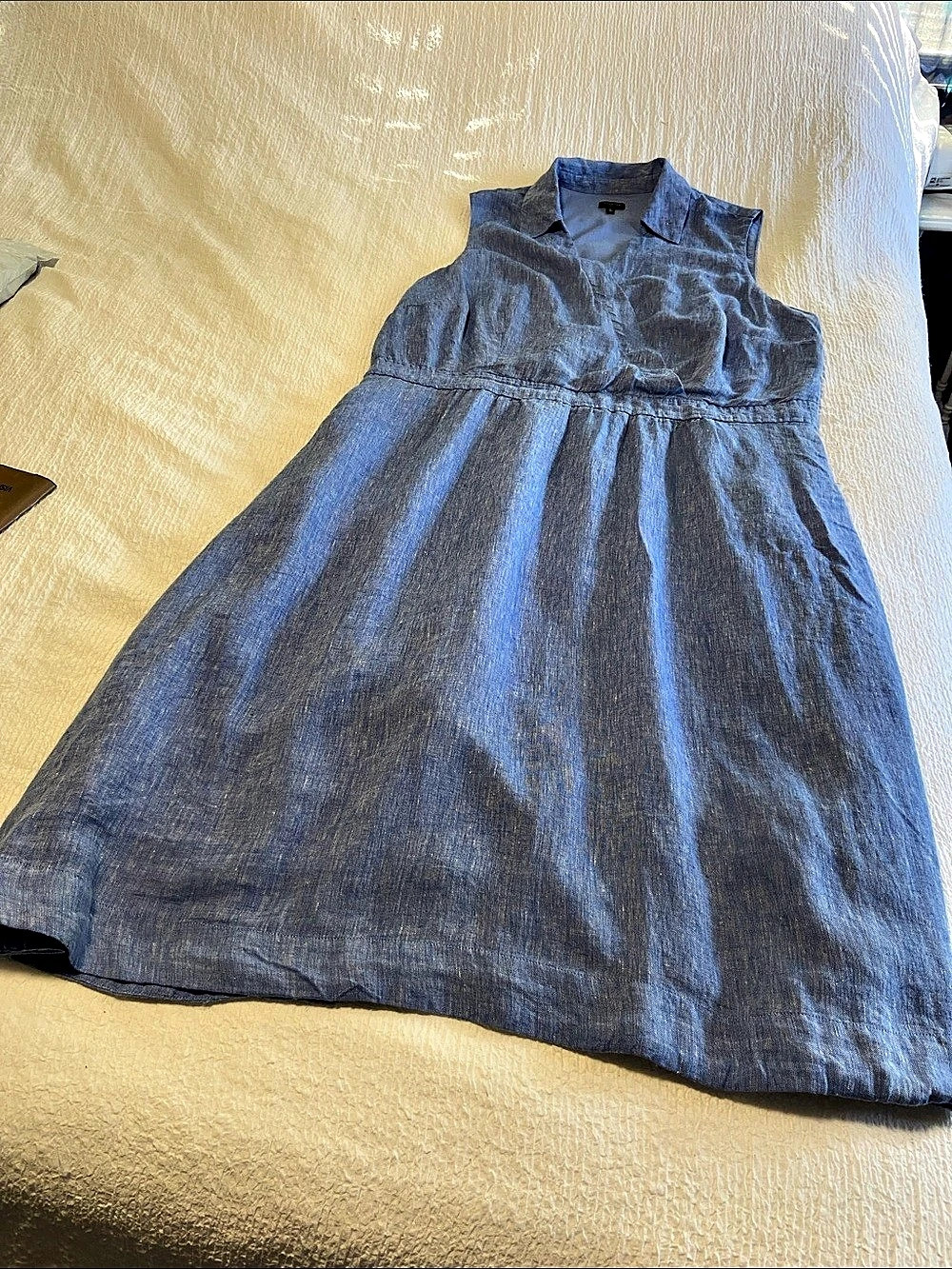 Talbots Faux Wrap Linen Shirtdress Midi Dress 18 Blue
